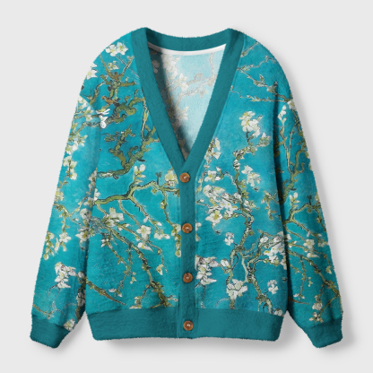 Tokyo-Tiger Blossoming Almond Tree Ugly Cardigan Sweater