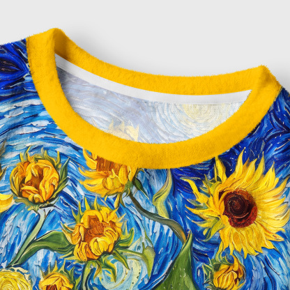 Tokyo-Tiger Van Gogh Starry Sky Sunflowers Women's Fuzzy Cropped Sweatshirt