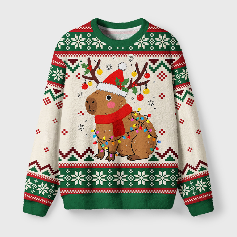 Tokyo-Tiger Cute Santa Capybara Fuzzy Christmas Ugly Sweatshirt
