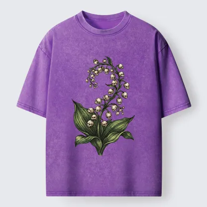 Tokyo-Tiger Skull Lily Art Washed T-Shirt