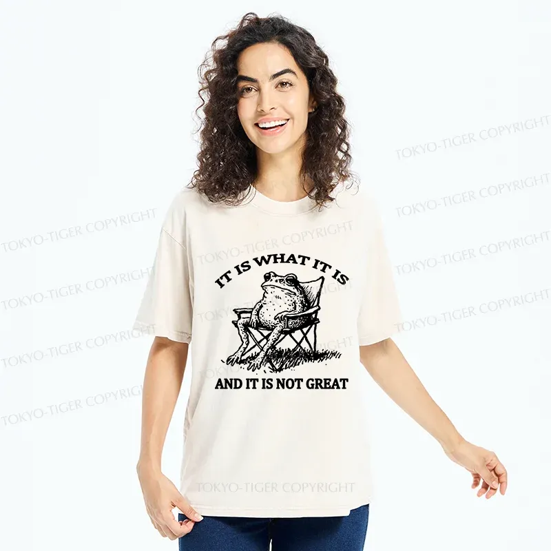 Tokyo-Tiger Resting Frog Funny Washed T-Shirt