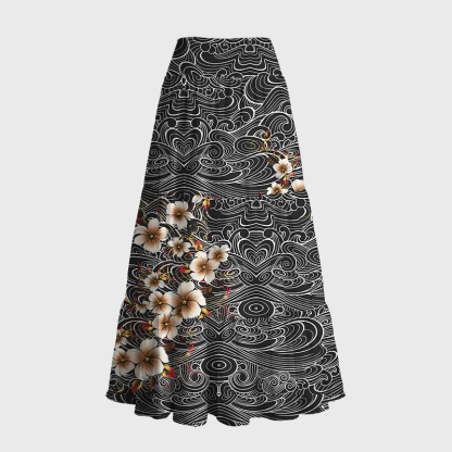 Tokyo-Tiger Floral Whirl Maxi Skirt