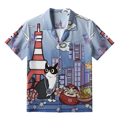 Tokyo-Tiger Tokyo Tower Landscape With Cat Aloha Hawaiian Shirt
