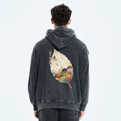 Tokyo-Tiger One Leaf Holds A Tiny Colorful World Washed Zip Hoodie