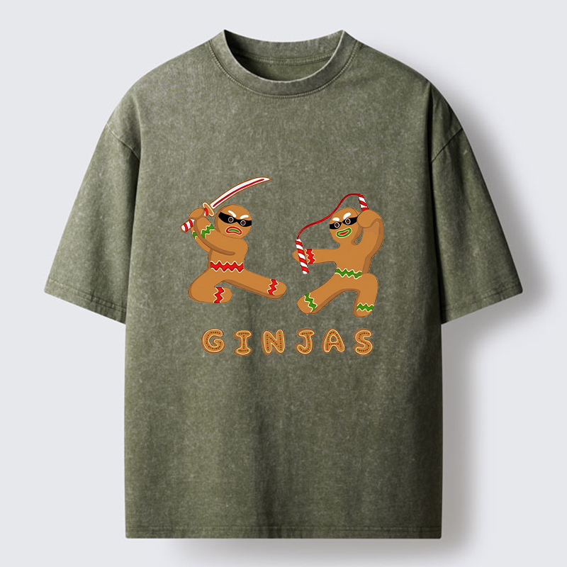 Tokyo-Tiger Funny Gingerbread Ninjas Washed T-Shirt
