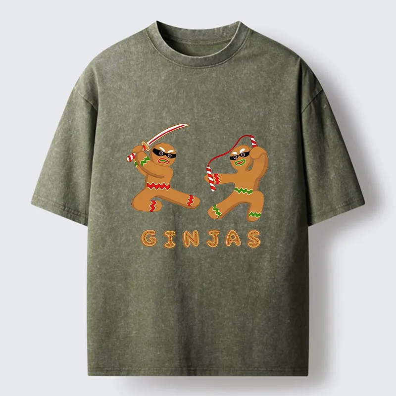 Tokyo-Tiger Funny Gingerbread Ninjas Washed T-Shirt