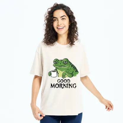 Tokyo-Tiger Morning Coffee Frog Meme Washed T-Shirt