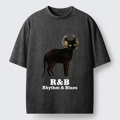 Tokyo‑Tiger Cat Headphone Groove Washed T-Shirt