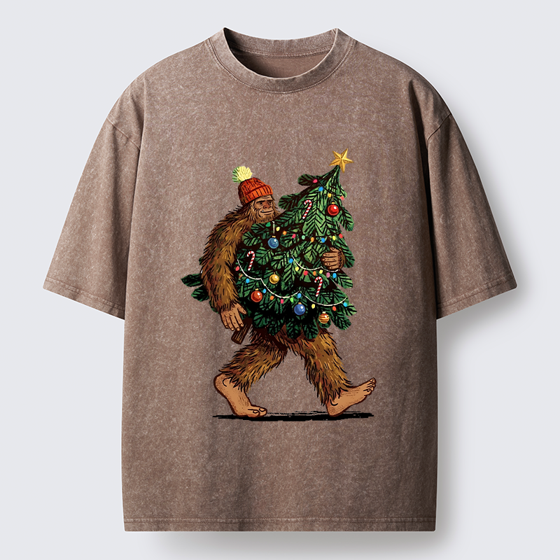 Tokyo-Tiger Monster Carrying Christmas Tree Washed T-Shirt