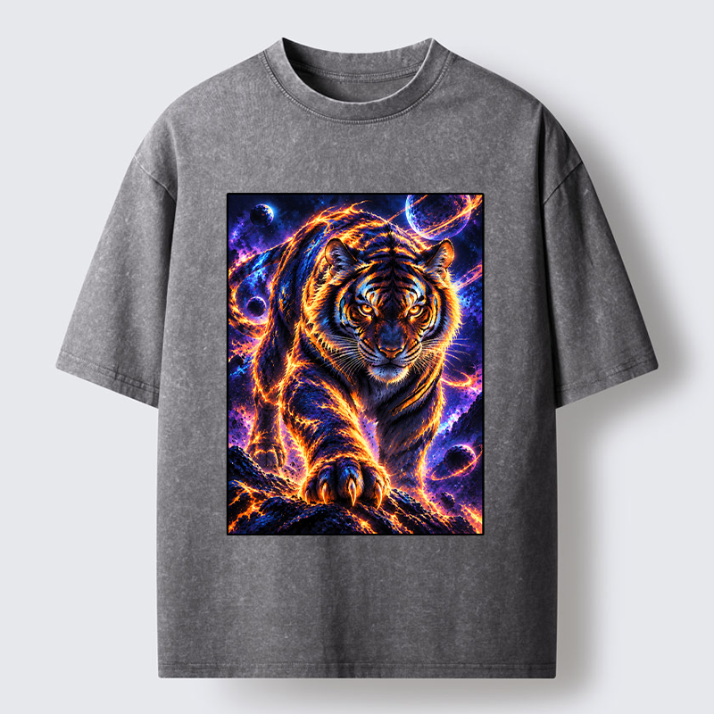 Tokyo-Tiger Cosmic Galaxy Cool Tiger Washed T-Shirt