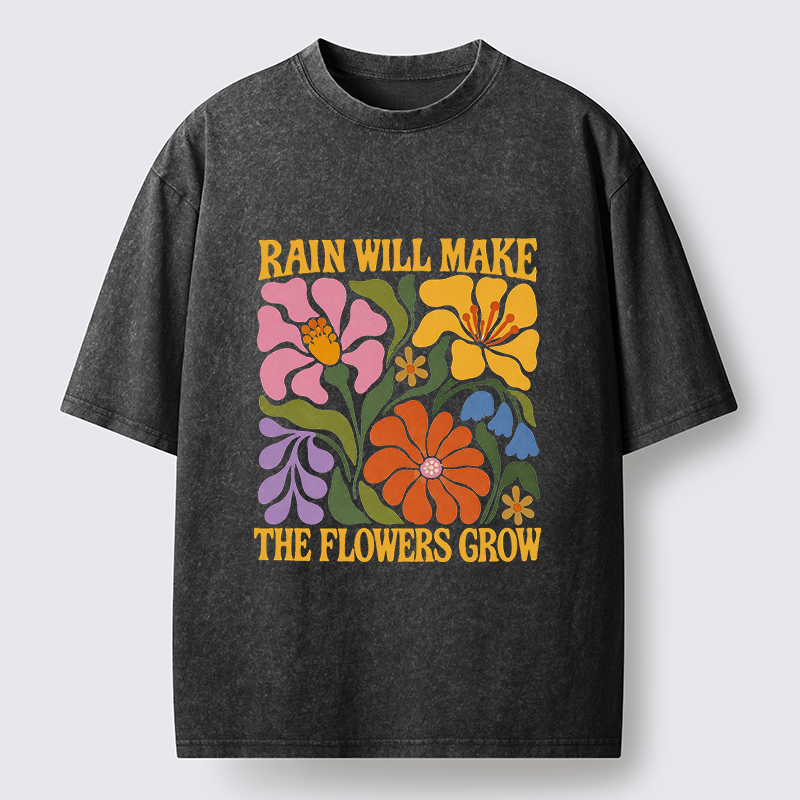 Tokyo-Tiger Retro Floral Positive Quote Washed T-Shirt