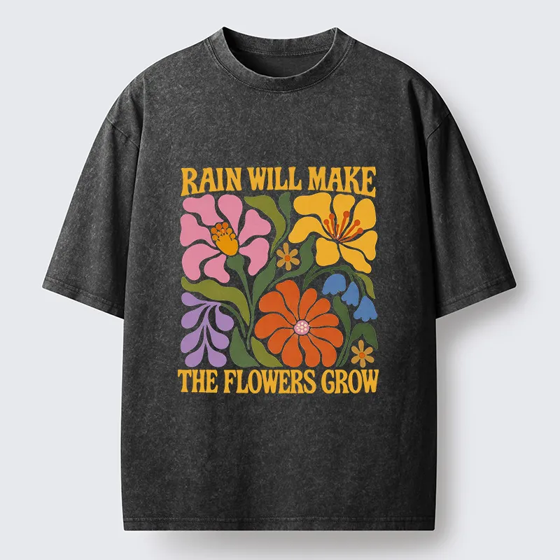 Tokyo-Tiger Retro Floral Positive Quote Washed T-Shirt