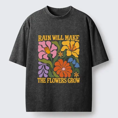 Tokyo-Tiger Retro Floral Positive Quote Washed T-Shirt