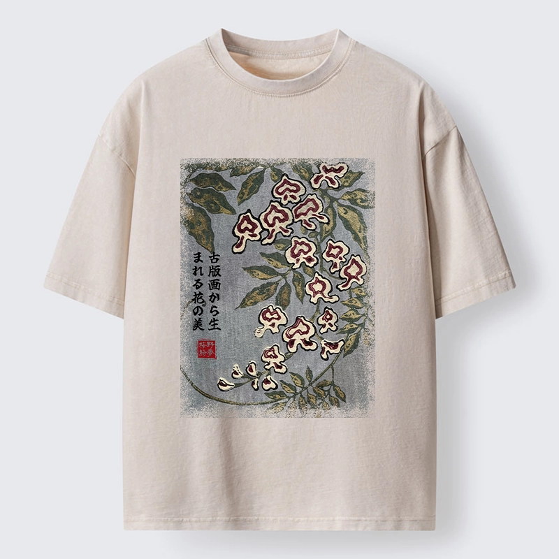 Tokyo‑Tiger Retro Vine Blossom Washed T‑Shirt