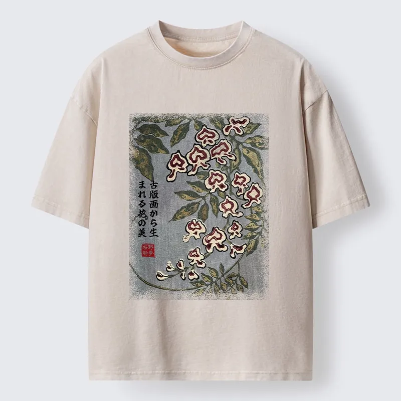 Tokyo‑Tiger Retro Vine Blossom Washed T‑Shirt