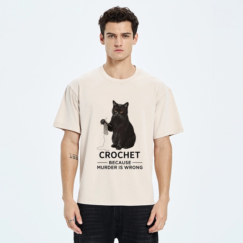 Tokyo-Tiger Cat Crocheting To Avoid Trouble Washed T-Shirt