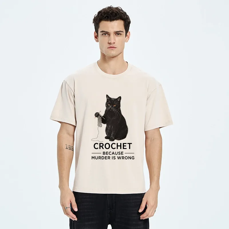 Tokyo-Tiger Cat Crocheting To Avoid Trouble Washed T-Shirt