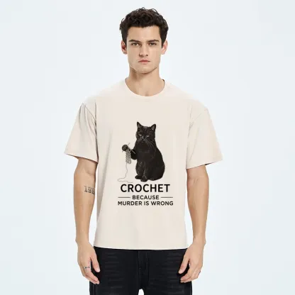 Tokyo-Tiger Cat Crocheting To Avoid Trouble Washed T-Shirt