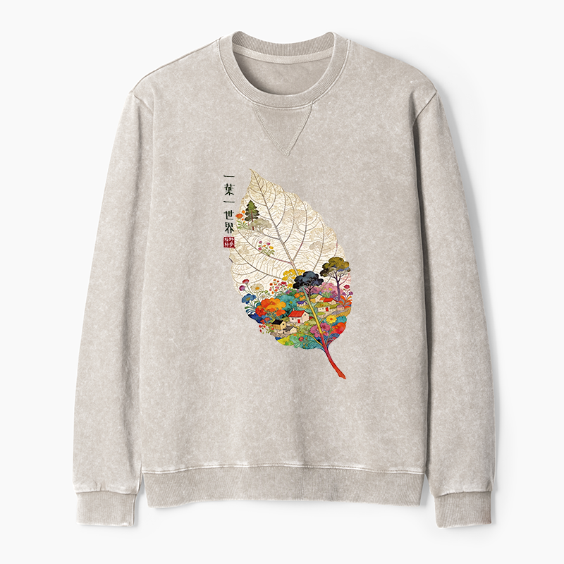 Tokyo-Tiger One Leaf Holds A Tiny Colorful World Washed Terry Sweatshirt