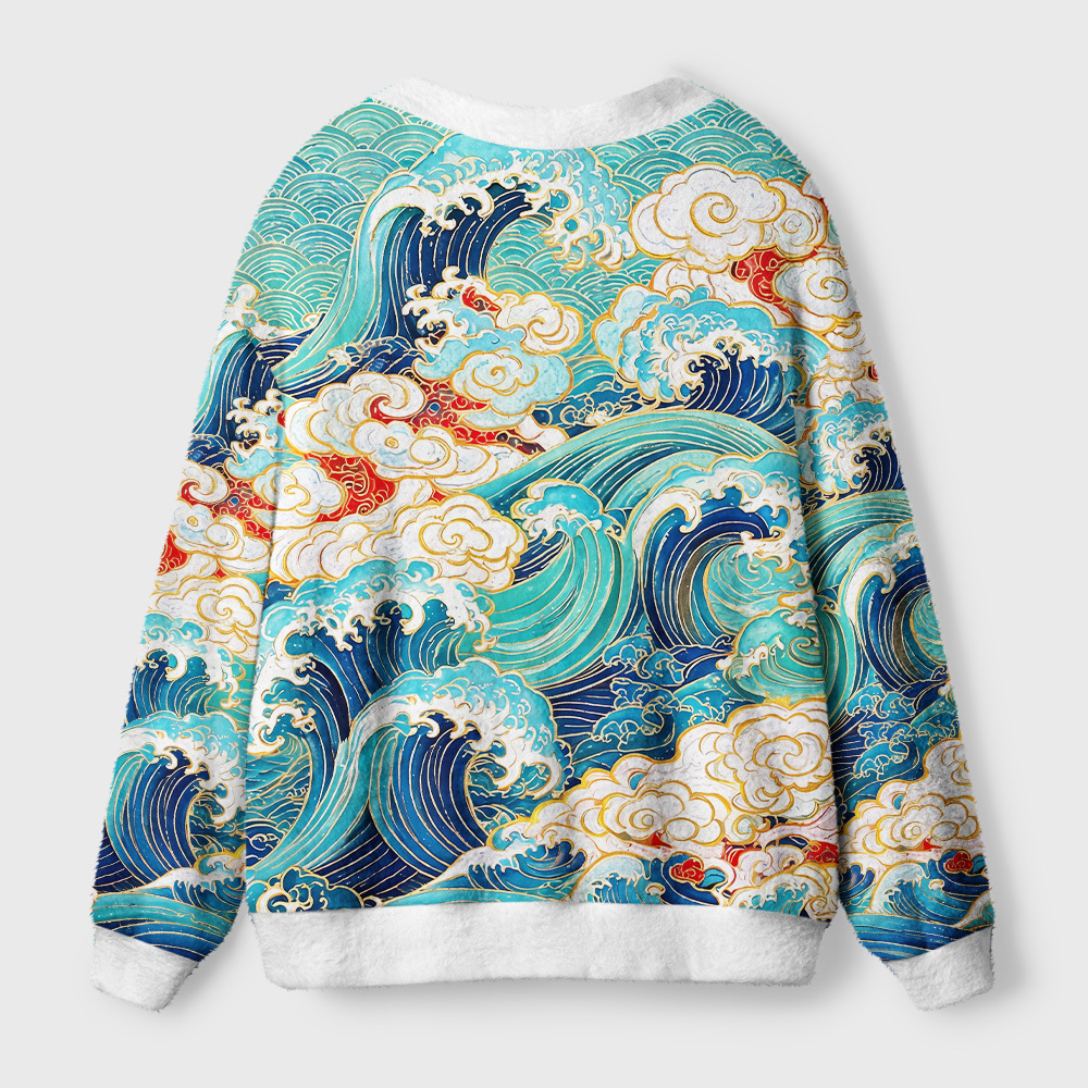 Tokyo-Tiger Colorful Great Waves Ugly Cardigan Sweater