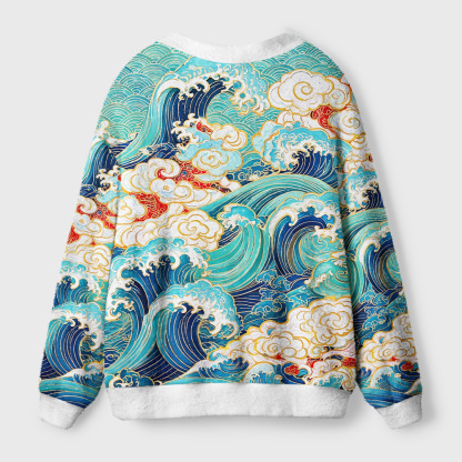 Tokyo-Tiger Colorful Great Waves Ugly Cardigan Sweater