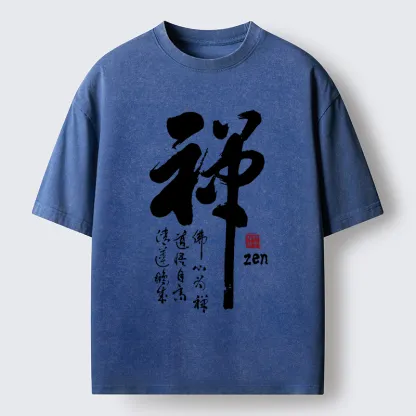 Tokyo-Tiger Oriental Ink Zen Art Washed T-Shirt