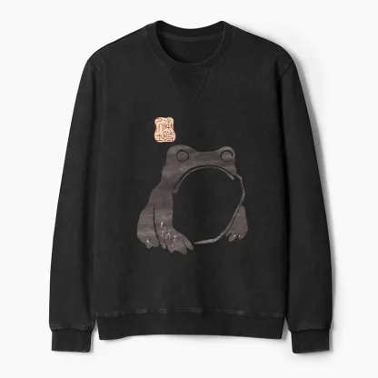 Tokyo-Tiger Matsumoto Hoji Woodblock Print Frog Washed Terry Sweatshirt