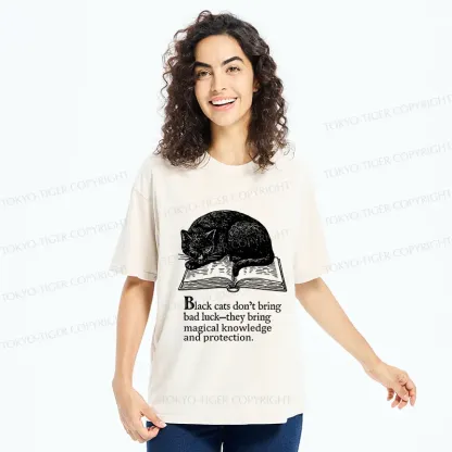 Tokyo-Tiger Black Cat Sleeping On A Book Washed T-Shirt