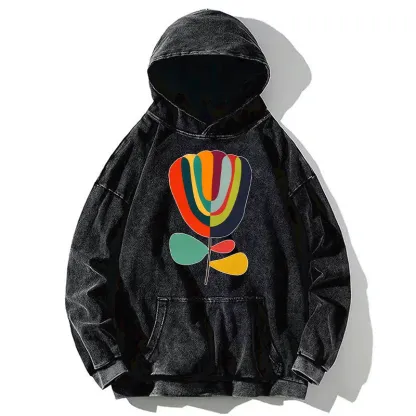 Tokyo-Tiger Colorful Flower Minimalist Print Washed Hoodie