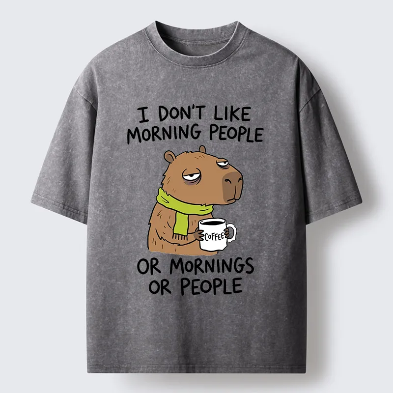 Tokyo‑Tiger Funny Tired Morning Capybara Meme Washed T‑Shirt Sale