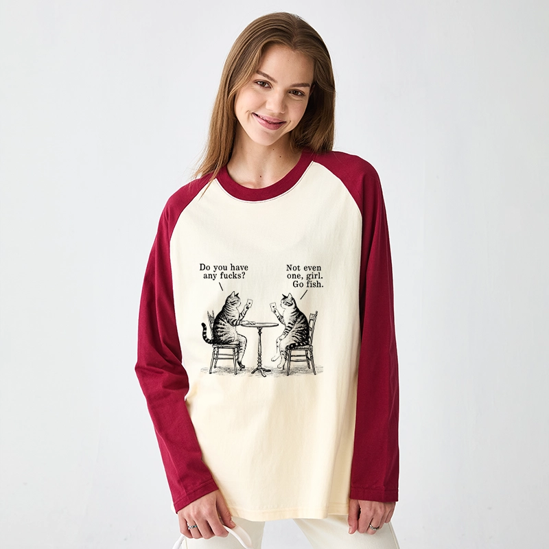 Tokyo-Tiger Cat Poker Night Raglan Long Sleeve T-shirt