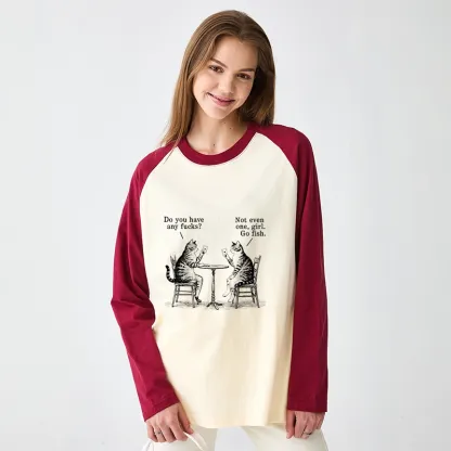 Tokyo-Tiger Cat Poker Night Raglan Long Sleeve T-shirt