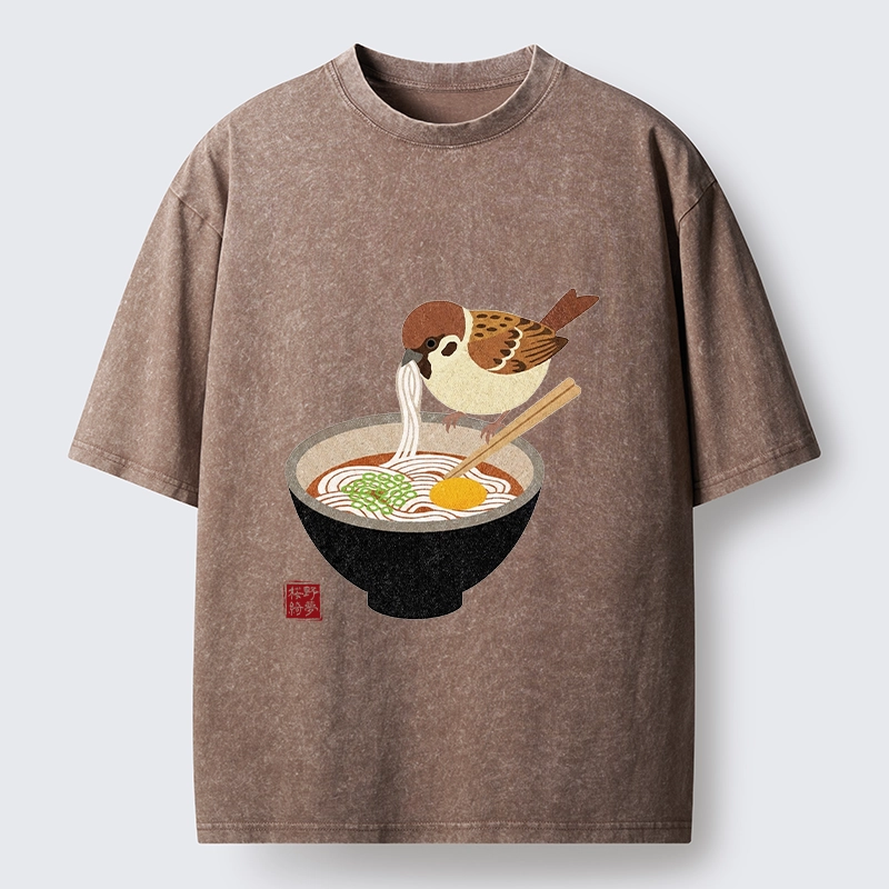 Tokyo‑Tiger Funny Bird Ramen Meme Washed T‑Shirt