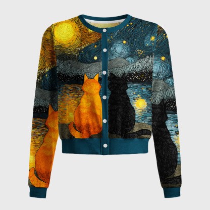 Tokyo-Tiger Starry Feline Companions Women's Lightweight Cardigan
