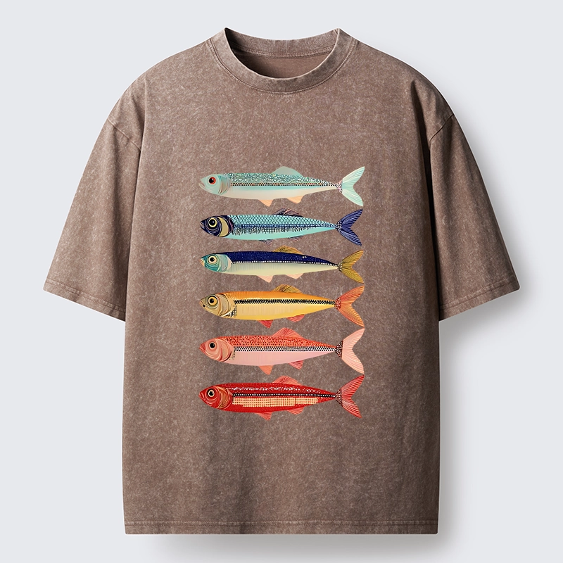 Tokyo‑Tiger Colorful Fish Stack Washed T‑Shirt