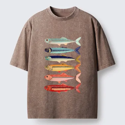 Tokyo‑Tiger Colorful Fish Stack Washed T‑Shirt