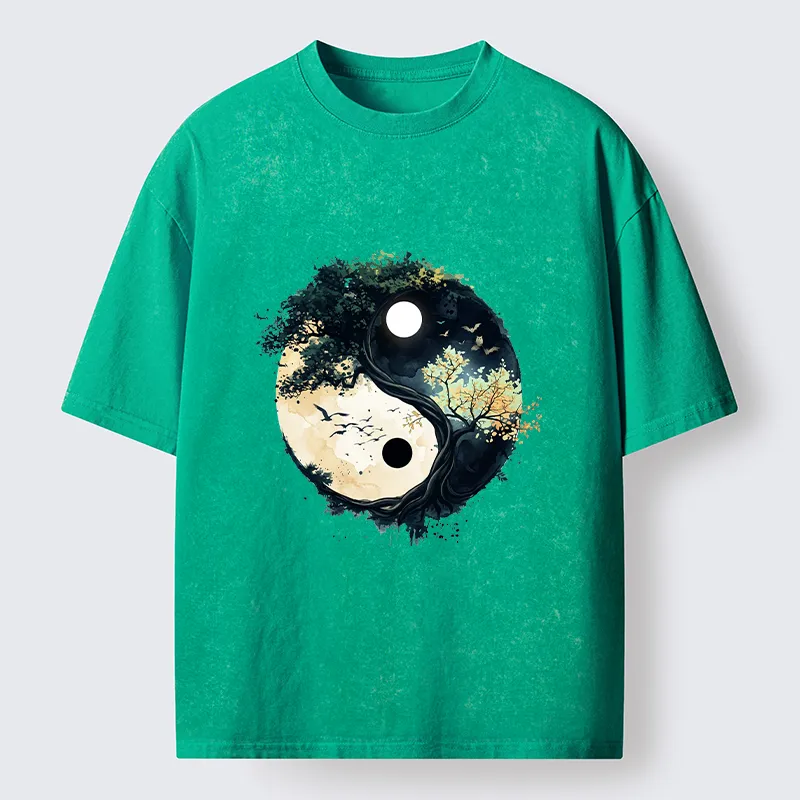 Tokyo-Tiger Yin Yang Tree Nature Washed T-Shirt
