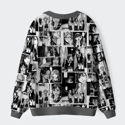 Tokyo-Tiger Monochrome Whispers: The Manga Collage Ugly Cardigan Sweater