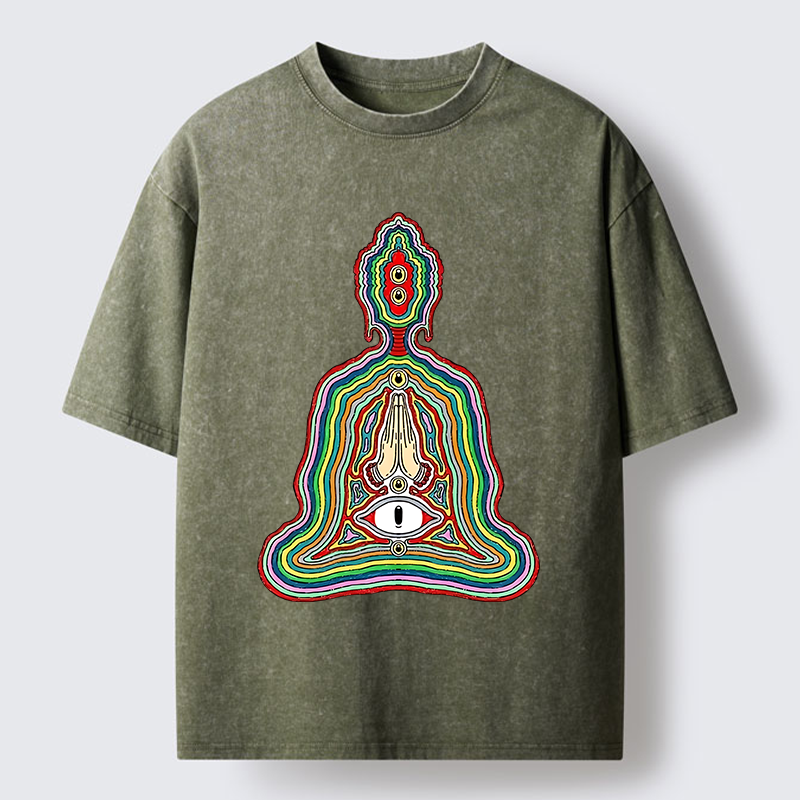 Tokyo-Tiger Colorful Multi Eye Buddha Washed T-Shirt