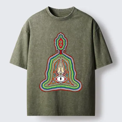 Tokyo-Tiger Colorful Multi Eye Buddha Washed T-Shirt
