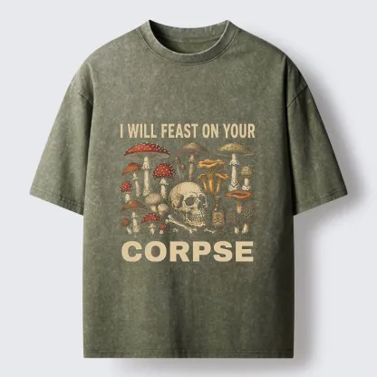 Tokyo‑Tiger Funny Mushroom Skull Washed T‑Shirt