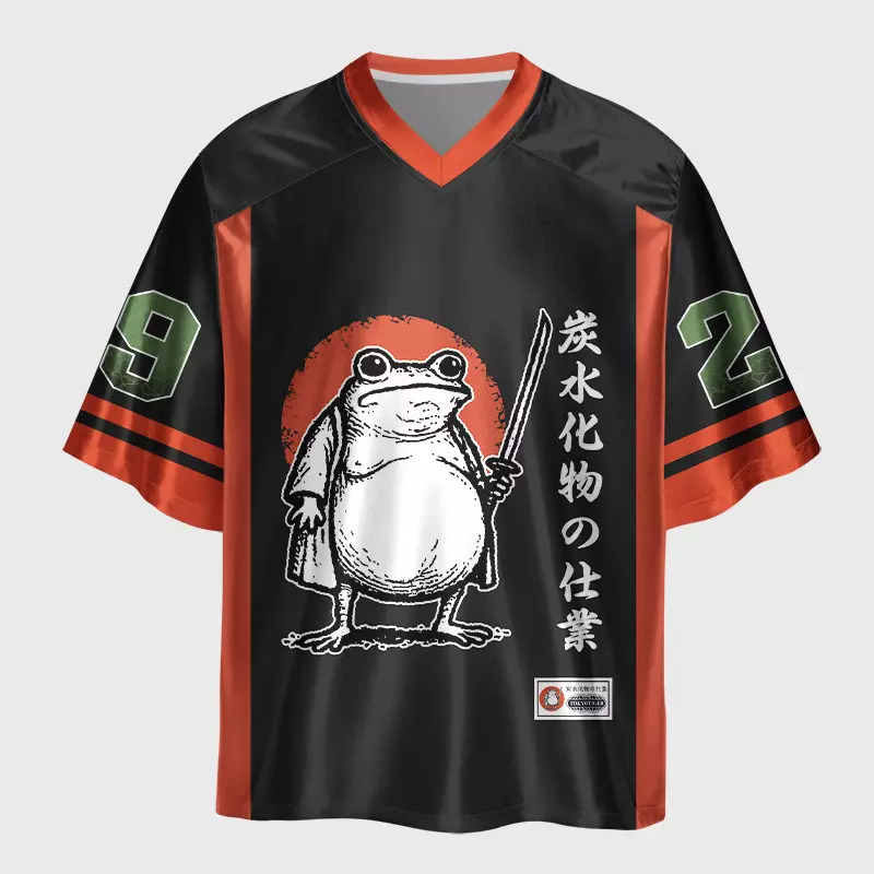 Tokyo-Tiger Retro Samurai Frog Glossy Oversized Jersey