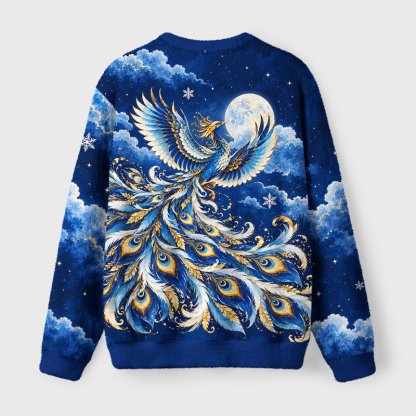 Tokyo-Tiger Blue Golden Night Phoenix Fuzzy Christmas Ugly Sweatshirt