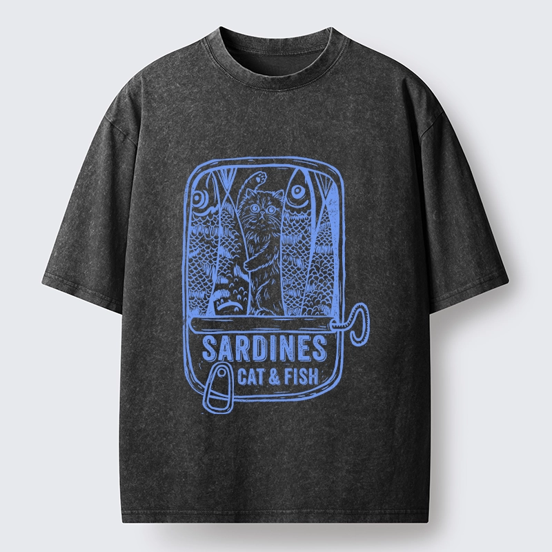 Tokyo‑Tiger Cat Inside Sardine Can Washed T‑Shirt