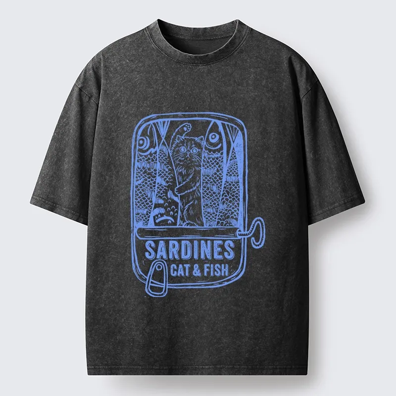 Tokyo‑Tiger Cat Inside Sardine Can Washed T‑Shirt