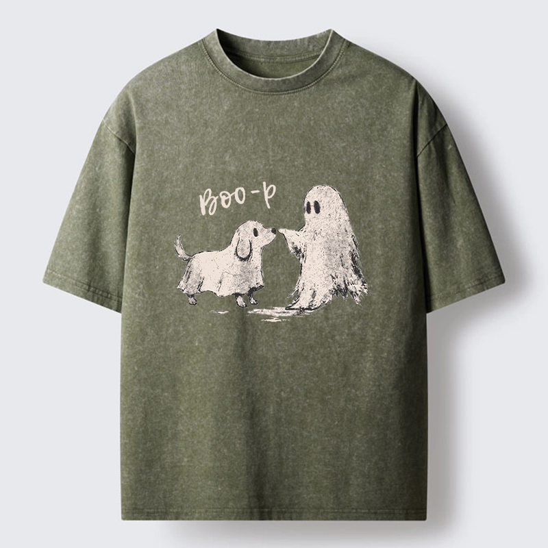 Tokyo-Tiger Funny Ghost Puppy Boo Washed T-Shirt