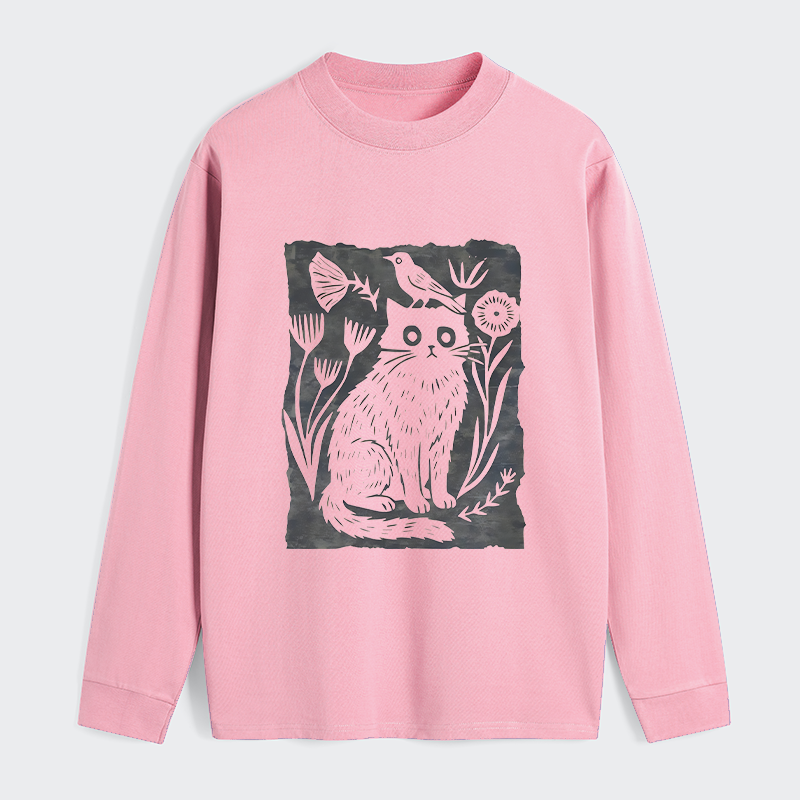 Tokyo-Tiger Folk Paper Cut Cat Bird Floral Art Classic Long Sleeve T-Shirt