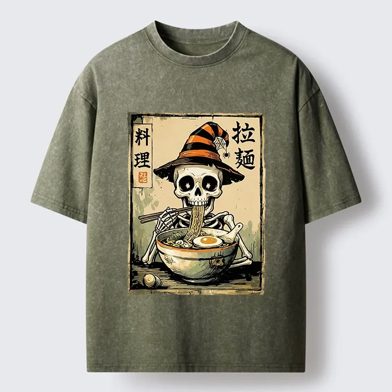 Tokyo‑Tiger Funny Skull Ramen Washed T‑Shirt