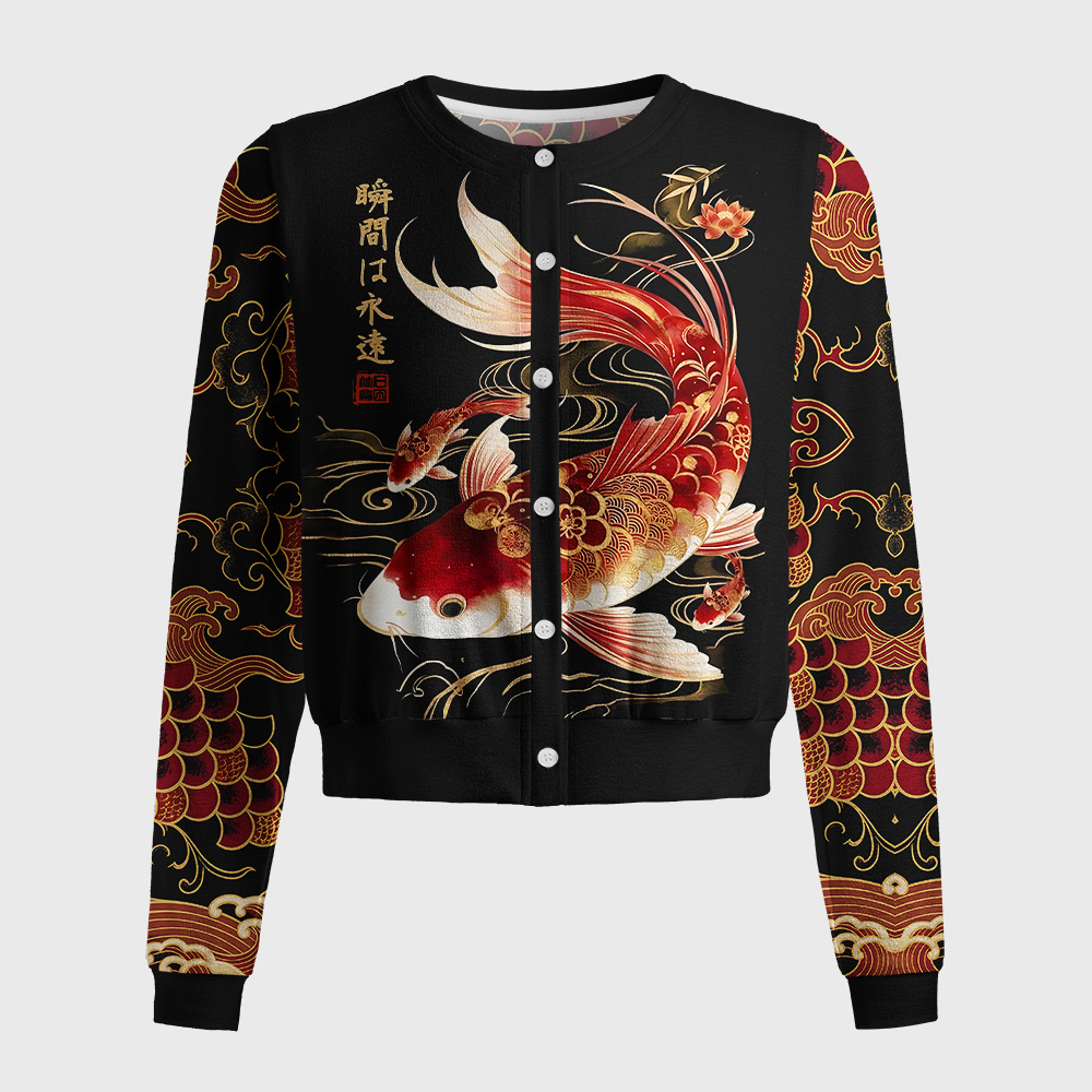 Tokyo-Tiger Elegant Koi Fish Watercolor Art Women's Lightweight Cardigan