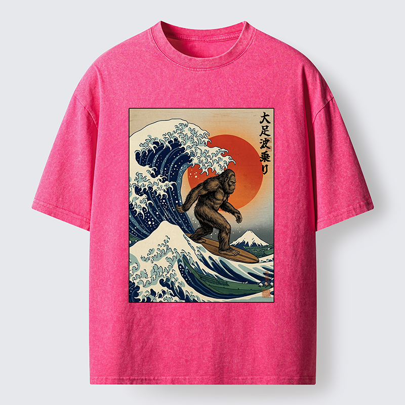 Tokyo-Tiger Monster Surf Wave Ukiyo Art Washed T-Shirt